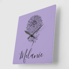 Anpassningsbar från september Aster Birth Flower G Fyrkantig Klocka