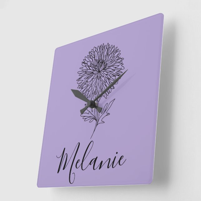 Anpassningsbar från september Aster Birth Flower G Fyrkantig Klocka (Vinkel)