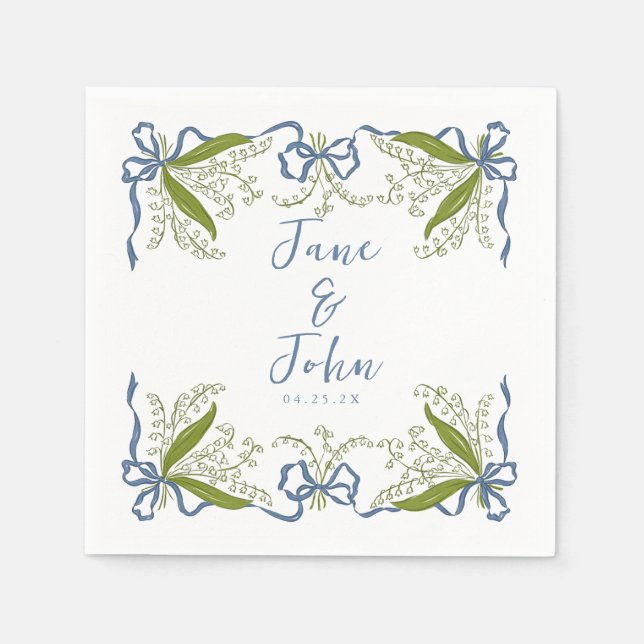 Anpassningsbar Fransk Blommigt Bröllop Napkins Pappersservett (Framsidan)