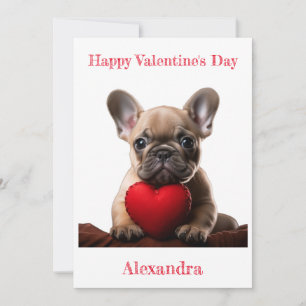 Anpassningsbar Fransk Bulldog Holding Heart Valent Julkort