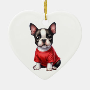 Anpassningsbar Fransk Bulldog Hund Valentine Julgransprydnad Keramik