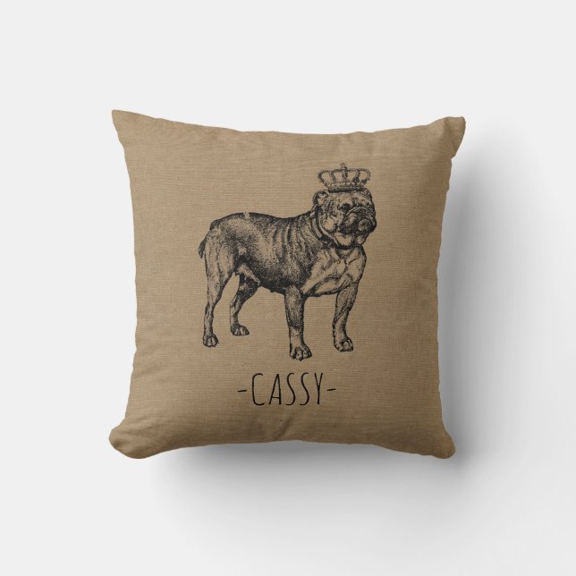 Anpassningsbar Fransk bulldog pug namn hund burlap Kudde (Framsida)