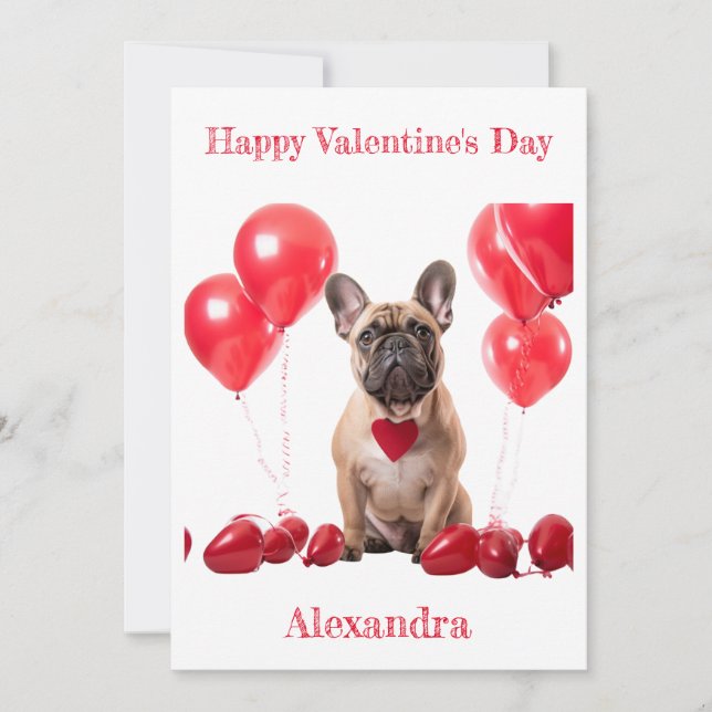 Anpassningsbar Fransk Bulldog Red Heart Collar Val Julkort (Framsida)