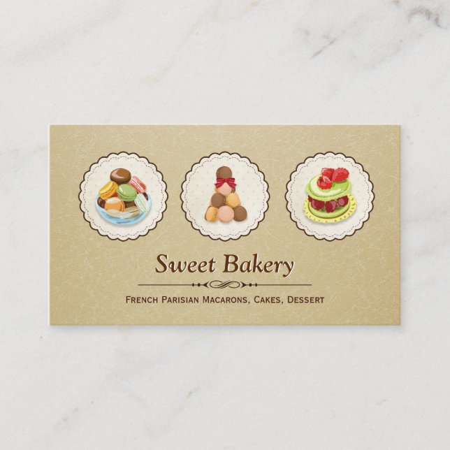 Anpassningsbar Fransk Parisian Macarons Dessert Ba Visitkort (Framsida)