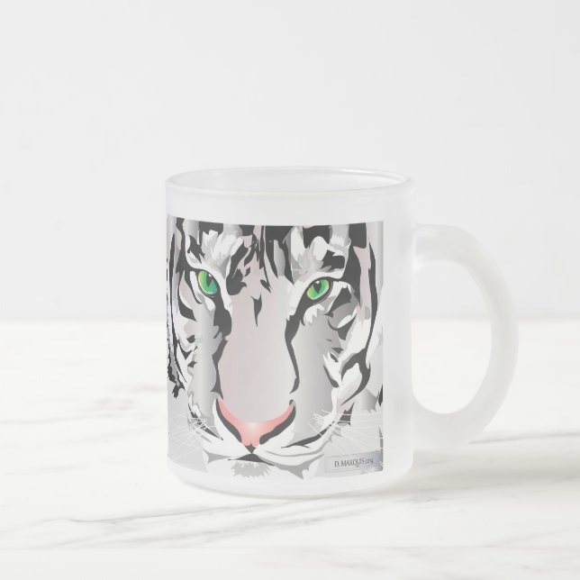 ANPASSNINGSBAR FRAST MUGG-TIGER-VITE/GRÅTT FROSTED FROSTAD GLASMUGG (Höger)