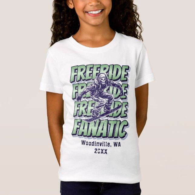 Anpassningsbar Freeride Snowboarding-plats Namn T Shirt (Framsida)
