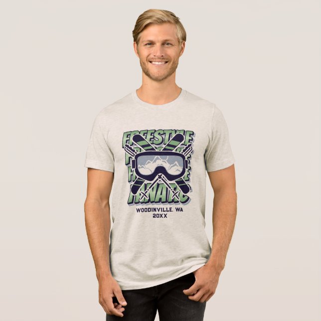 Anpassningsbar Freestyle Skiing Location Date Namn T Shirt (Framsida Full)
