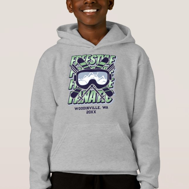 Anpassningsbar Freestyle Skiing Location Date Namn T Shirt (Framsida)