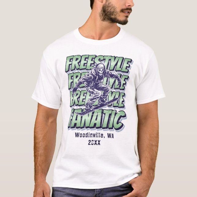 Anpassningsbar Freestyle Snowboarding Location Dat T Shirt (Framsida)