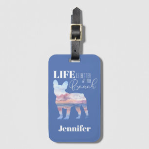 Anpassningsbar Frenchie Beach Scene Luggage Tag Bagagebricka