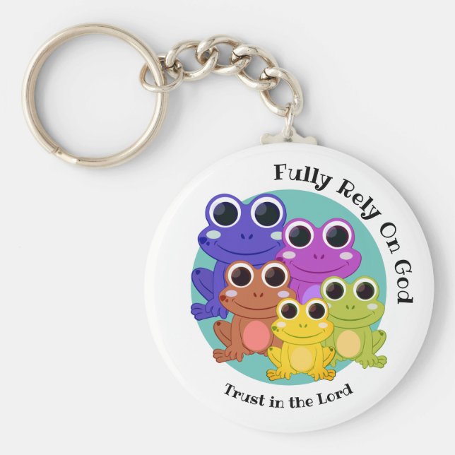 Anpassningsbar Frog FULLY RELY ON GOD Christian Nyckelring (Framsidan)