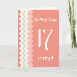 Anpassningsbar Front 17 Birthday, Coral, Mint Chev Kort