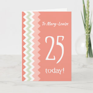 Anpassningsbar Front 25 Birthday, Coral, Mint Chev Kort
