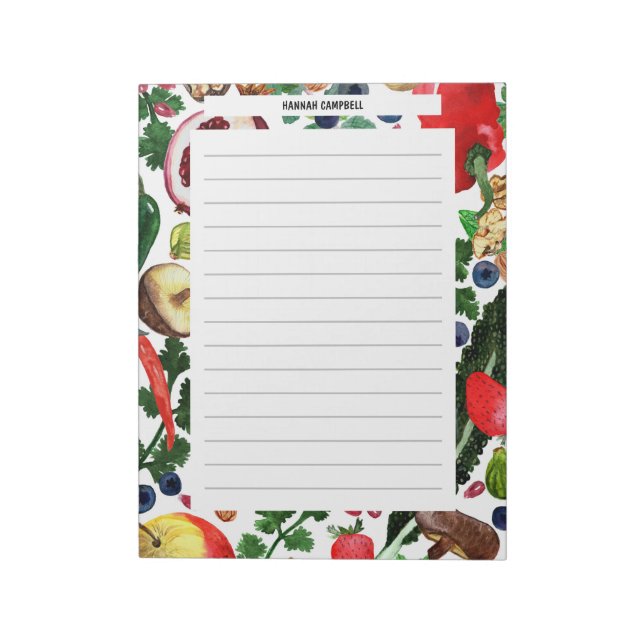 ANPASSNINGSBAR Fruit Veggie Watercolor Gräns Livsm Anteckningsblock (Roterad)