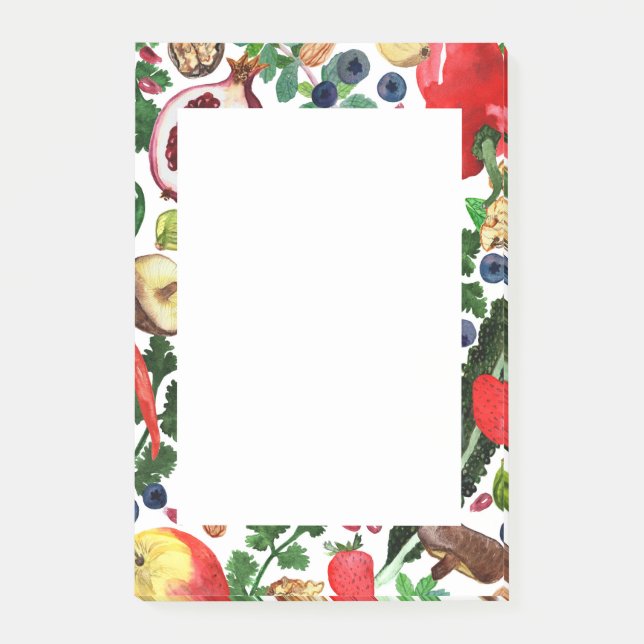 ANPASSNINGSBAR Fruit Veggie Watercolor Gräns Livsm Post-it Block (Framsida)