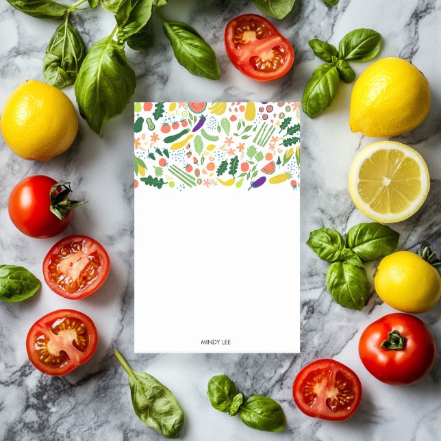 ANPASSNINGSBAR Fruit Veggies Gräns Livsmedel Shopp Post-it Block (CUSTOM Fruit Veggies Border Grocery Shopping List Post-it Notes
)