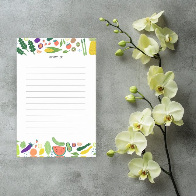 ANPASSNINGSBAR Fruit Veggies Gräns Livsmedel Shopp Post-it Block (CUSTOM Fruit Veggies Border Grocery Shopping List Post-it Notes
)
