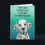 Anpassningsbar Funny Birthday Card Dalmatian Tack Kort<br><div class="desc">Alternativ för anpassning av Dalmatian-dagskortet: Byt tillfälle,  vem kortet kommer från (hund's namn),  vem kortet är avsett för (t.ex. Mamma,  Pappa,  Nan,  Gran,  hooman bror eller syster). Du kan också ändra hund bild om du vill,  teckensnitt och färg eller färg eller bakgrunden.</div>