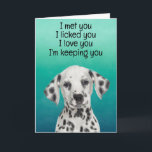 Anpassningsbar Funny Birthday Card Dalmatian Tack Kort<br><div class="desc">Alternativ för anpassning av Dalmatian-dagskortet: Byt tillfälle,  vem kortet kommer från (hund's namn),  vem kortet är avsett för (t.ex. Mamma,  Pappa,  Nan,  Gran,  hooman bror eller syster). Du kan också ändra hund bild om du vill,  teckensnitt och färg eller färg eller bakgrunden.</div>