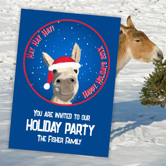 Anpassningsbar Funny Donkey Santa Pun 2024 Helgdag Inbjudningar Zazzle.se