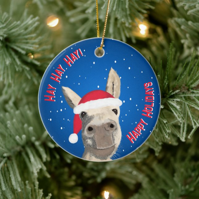 Anpassningsbar Funny Donkey Santa Pun 2025 Helgdag Julgransprydnad Keramik (Träd)