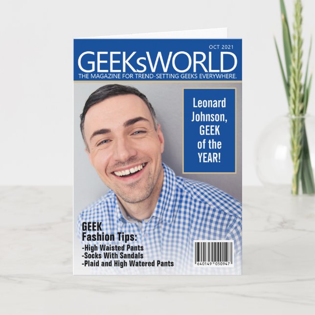 Anpassningsbar Funny Fake GeeKsWorld Magazine Birt Kort (Framsida)