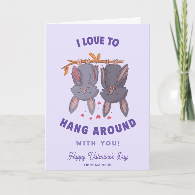 Anpassningsbar Funny Fladdermus Pun Kids Valentine Kort (Framsida)