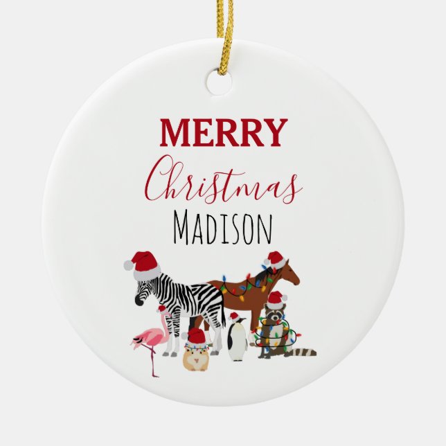 Anpassningsbar Funny juldjur Santa Hats Ljus Julgransprydnad Keramik (Framsidan)