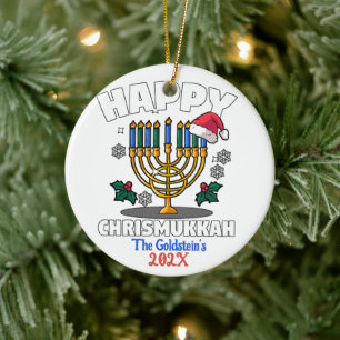 Anpassningsbar Funny Lycklig Chrismukkah Lycklig H Julgransprydnad Keramik