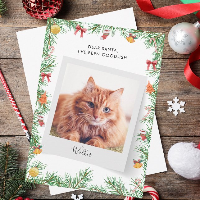 Anpassningsbar Funny Pet Cat Kära jultomten Julkort (Custom Funny Pet Cat Dear Santa Christmas Holiday Card)