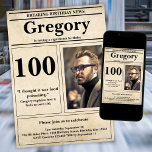 Anpassningsbar Funny Quote Retro Newspaper 100th B Inbjudningar<br><div class="desc">👉 le på ansikte med den här fantastisk-tidningen stil 100-årsinbjudan! Med ett lustigt citat och foto sätter du firandet över resten! #zazzlemade - klicka bara för att anpassa den här designen 🔥 Mina löften - Den här designen är unik - den är designad med dig i åtanke 🙏 Tack för...</div>