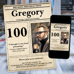 Anpassningsbar Funny Quote Retro Newspaper 100th B Inbjudningar
