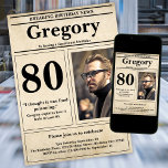 Anpassningsbar Funny Quote Retro Newspaper 80:e fö Inbjudningar<br><div class="desc">👉 le på ansikte med den här fantastisk-tidningen stil 80-årsinbjudan! Med ett lustigt citat och foto sätter du firandet över resten! #zazzlemade - klicka bara för att anpassa den här designen 🔥 Mina löften - Den här designen är unik - den är designad med dig i åtanke 🙏 Tack för...</div>