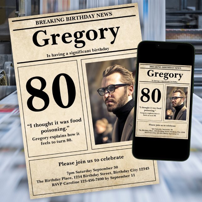 Anpassningsbar Funny Quote Retro Newspaper 80:e fö Inbjudningar (Skapare uppladdad)