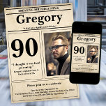 Anpassningsbar Funny Quote Retro Newspaper 90:e Bi Inbjudningar<br><div class="desc">👉 le på ansikte med den här fantastisk-tidningen stil 90:e födelsedagsinbjudan! Med ett lustigt citat och foto sätter du firandet över resten! #zazzlemade - klicka bara för att anpassa den här designen 🔥 Mina löften - Den här designen är unik - den är designad med dig i åtanke 🙏 Tack...</div>