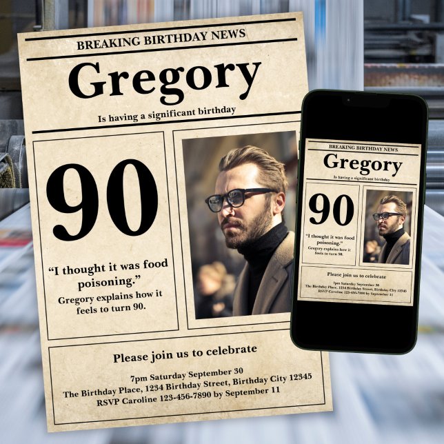 Anpassningsbar Funny Quote Retro Newspaper 90:e Bi Inbjudningar (Skapare uppladdad)