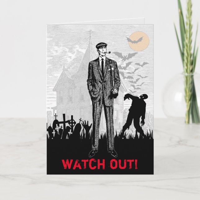 Anpassningsbar Funny Retro Zombie Halloween Male B Kort (Framsida)