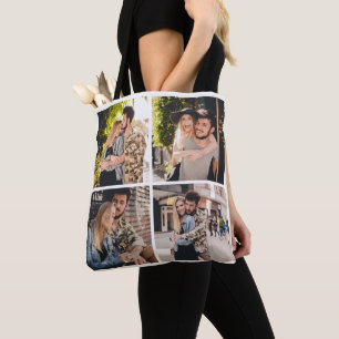 Anpassningsbar fyra fotokollage Tote Bag Tygkasse