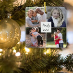 Anpassningsbar Fyra Instagram Photo Collage jul Julgransprydnad Keramik<br><div class="desc">Ge presenten av familjefotografier med den här anpassningsbarna fyra Instagram-fotokollage julprydnad. Lägg enkelt till dina egna foton till den här designen och lägg till din egen text till den här malldesignen. Inkluderat är en textrad och ett svart datum som du kan anpassa. Underbar för mor- och farföräldrar, syskon eller vänner....</div>