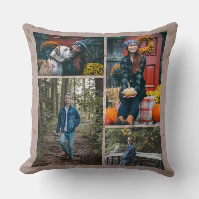 Anpassningsbar/fyra rosa bladguld för kudde (Framsida)