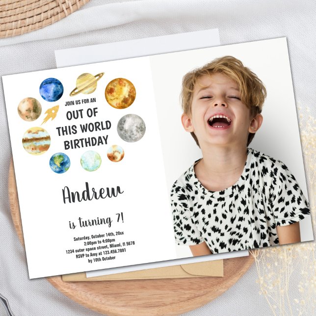 Anpassningsbar Galaxy Kids Party Inbjudan (Outer Space Birthday Invitations with photo)