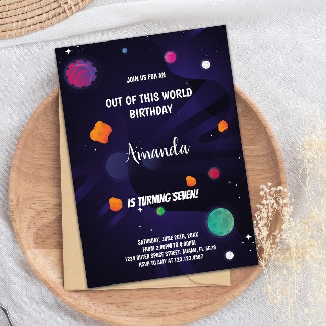 Anpassningsbar Galaxy Rocket & Astronaut Kids Part Inbjudningar (Outer Space Birthday Invitations)