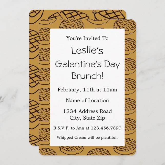 Anpassningsbar Galentines dag Brunch Waffle-inbjud Inbjudningar (Fram/baksida)