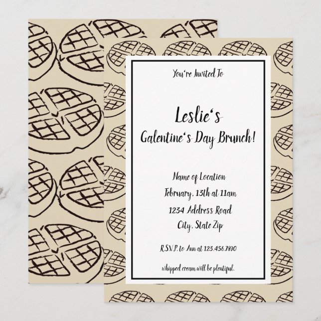Anpassningsbar Galentines dag Brunch Waffle-inbjud Inbjudningar (Fram/baksida)