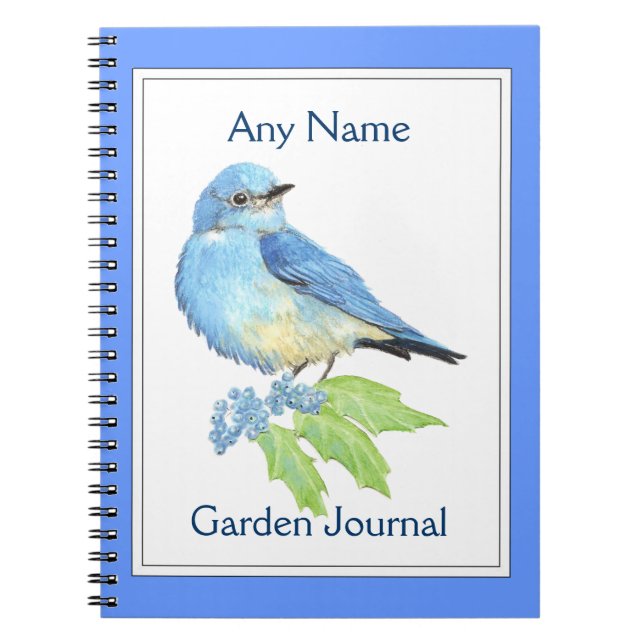 Anpassningsbar Garden Journal Watercolor Blue Bird Anteckningsbok Med Spiral (Framsidan)