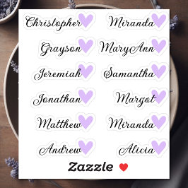 Anpassningsbar Gästlista 12 Namn Kalligrafi Lilac Klistermärken