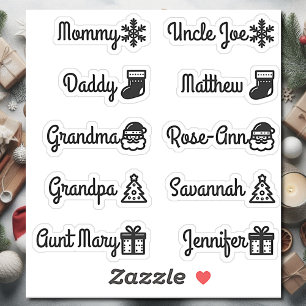 Anpassningsbar gästlista Namn Cute-julsymboler Klistermärken
