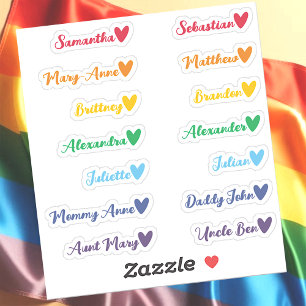 Anpassningsbar gästlista Namn Rainbow Färg Hearts Klistermärken