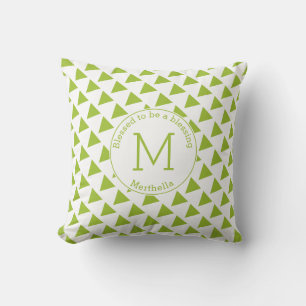 Anpassningsbar Geometric Triangles Monogram Lime G Kudde