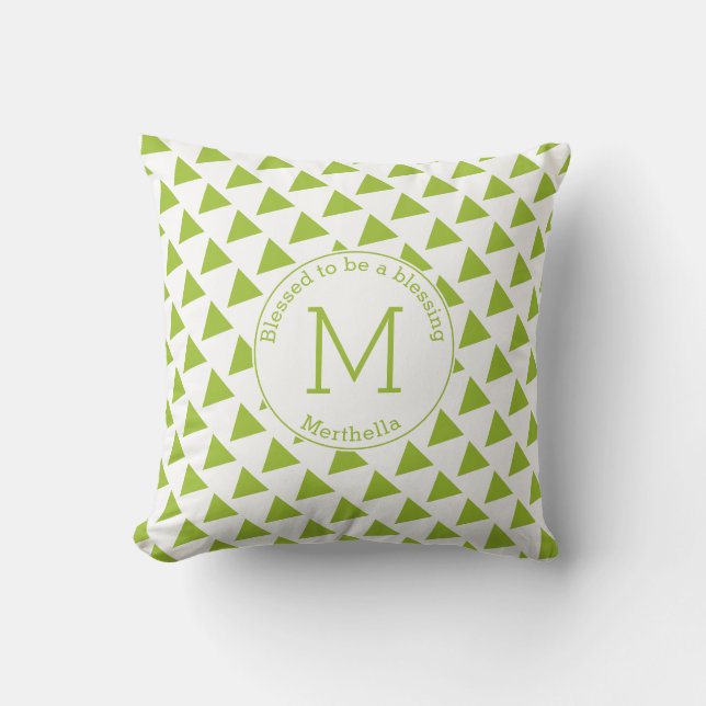 Anpassningsbar Geometric Triangles Monogram Lime G Kudde (Framsida)